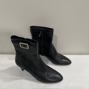 Cole Haan Black Leather Ankle Boots with Silver Buckle Accent Size 9.5